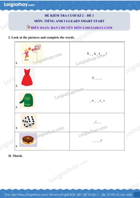 Đề thi học kì 2 Tiếng Anh 3 iLearn Smart Start - Đề số 1